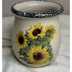 Home & Garden Party 2002 Stoneware Sunflower Bee 5 3/4" Utensil Holder/Vase